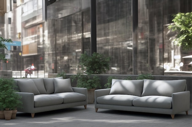 Большой диван на городской улице Мягкий удобный диван посреди улицы Концепция места отдыха Генеративный ИИ
