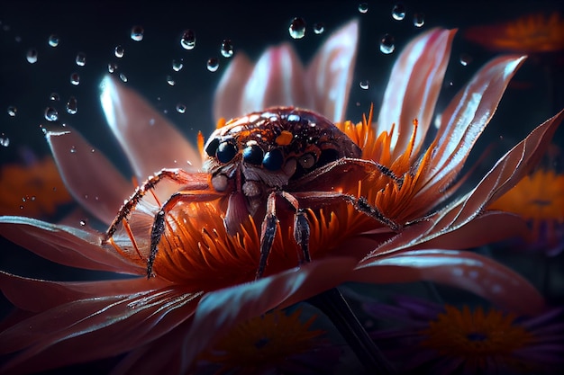 Big spider and fresh flower