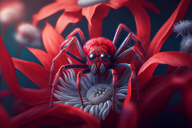 Big spider and fresh flower