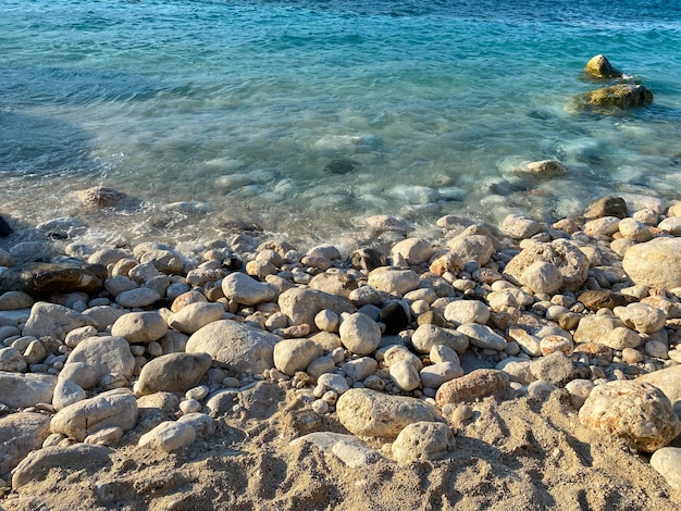 Big stones at the Barents Sea nature background