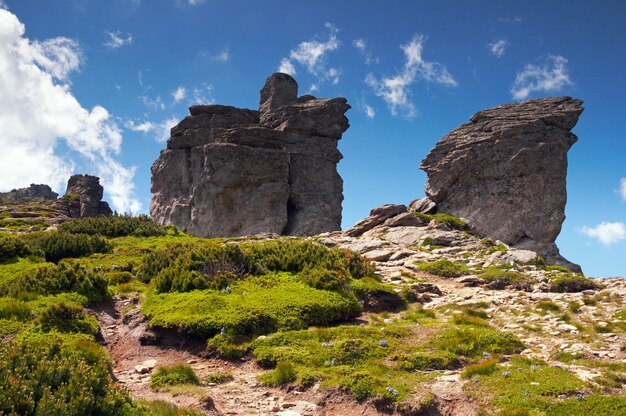 Big stony figure on mountain ridge