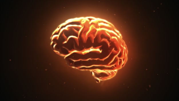 Big strong brain pulsing in orange