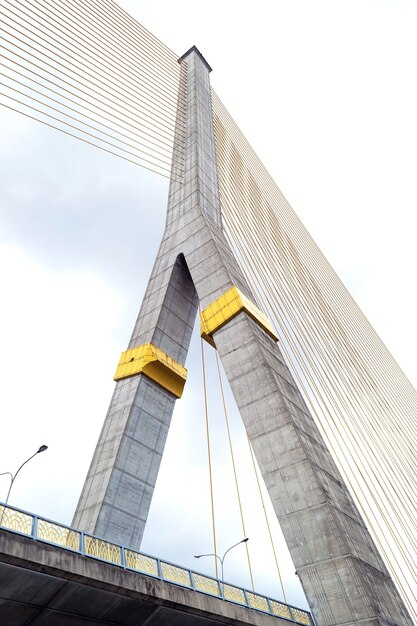 Big suspension bridge in the overcast sky