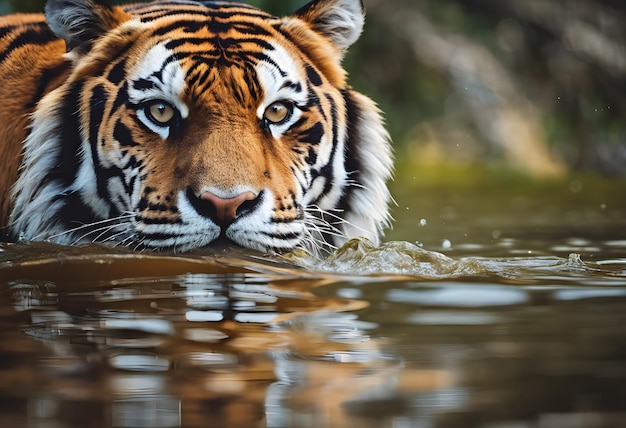 a big tiger in the river