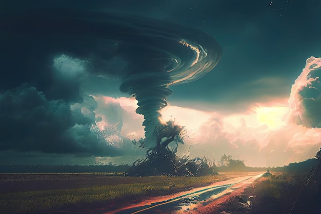 Big tornado super tornado in the countryside Generative AI