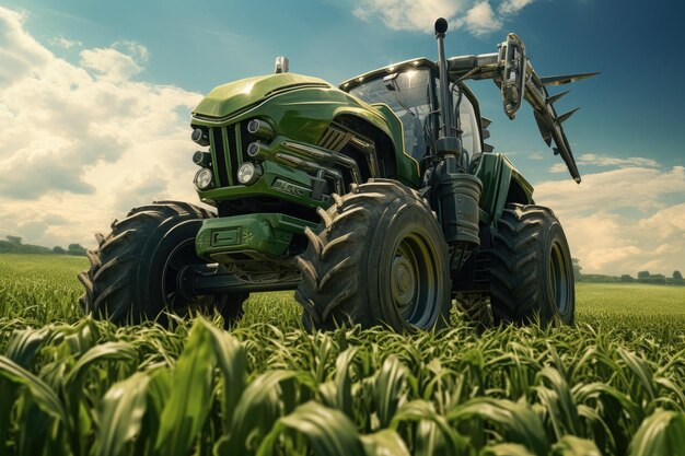 A big tractor in corn field tractor agricultural machine working in the field Ai generated