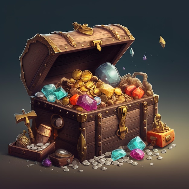 big treasure chest cartoon illustration rendering