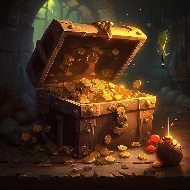 big treasure chest cartoon illustration rendering