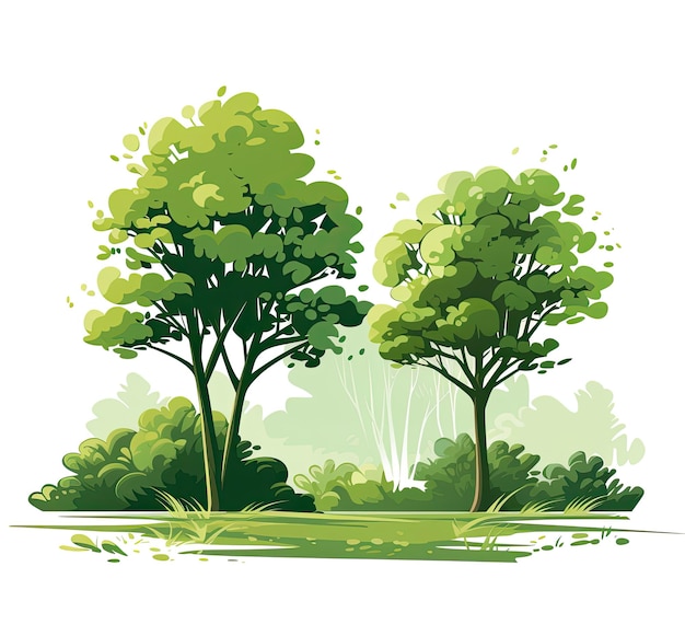 Big tree isolated on white background Cartoon style Vector illustration