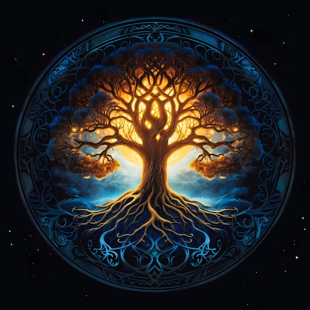 The big tree of life which connects the terrestrial and heavenly realms ai generated