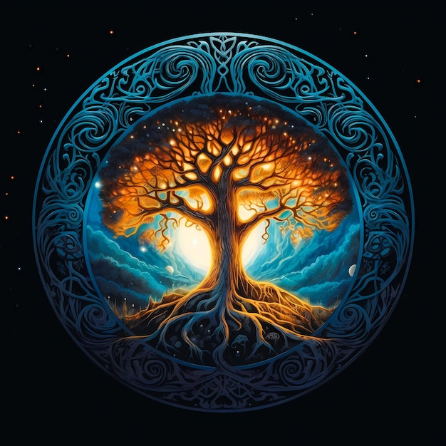 The big tree of life which connects the terrestrial and heavenly realms ai generated