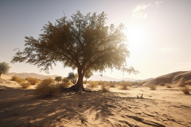 Big tree in the middle of the desert desert tree landscape AI