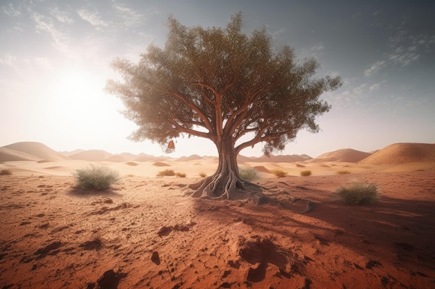 Big tree in the middle of the desert desert tree landscape AI