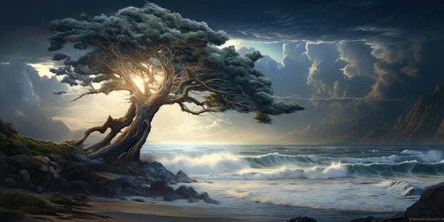 big tree on side of sea