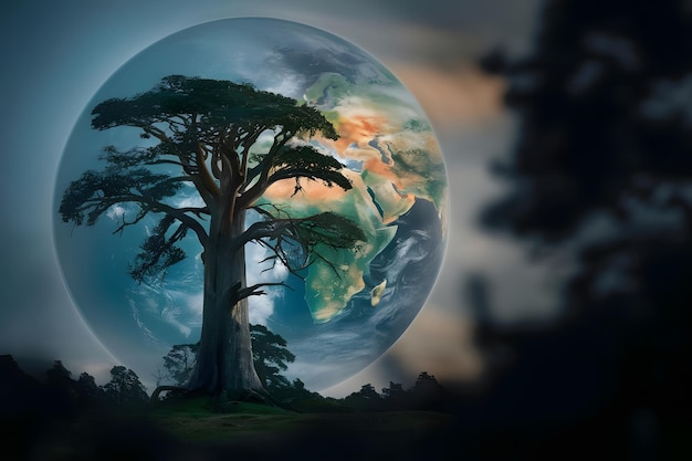 a big tree with an earth background environment copy s
