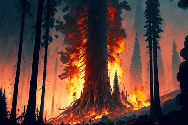 Big trees burn during big wildfire forest