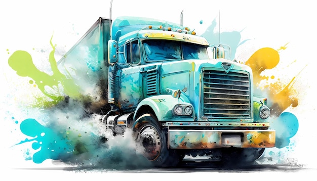 Big truck in color splashes by Generative AI