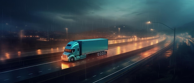 Big truck driving at night delivery concept Generative AI