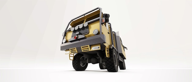 Big truck prepared for long and difficult expeditions in remote areas. Truck with a house on wheels. 3d illustration.