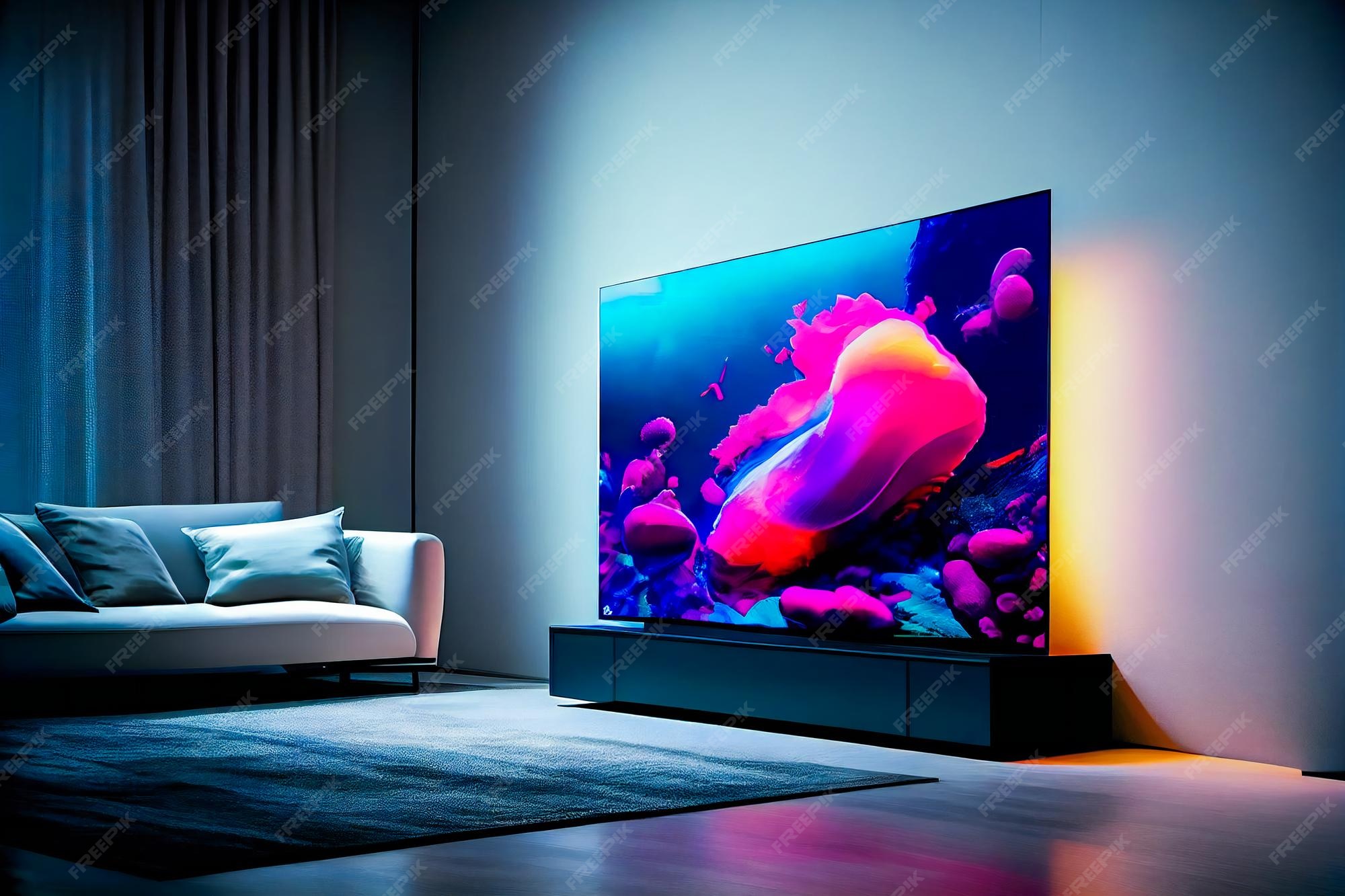 Premium Photo | Big Tv In A Living Room Elegant living room with big tv