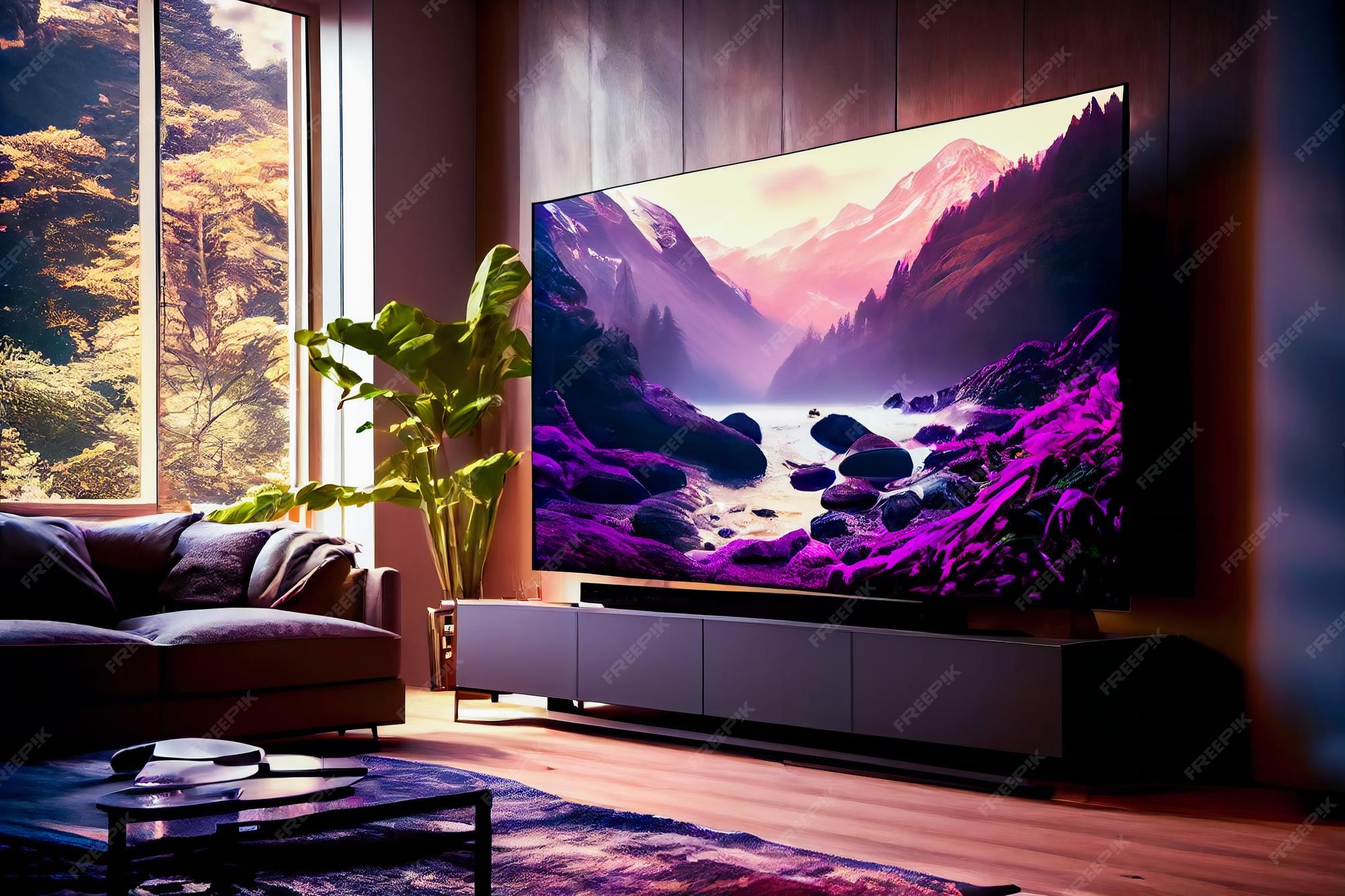Premium Photo | Big Tv In A Living Room Elegant living room with big tv