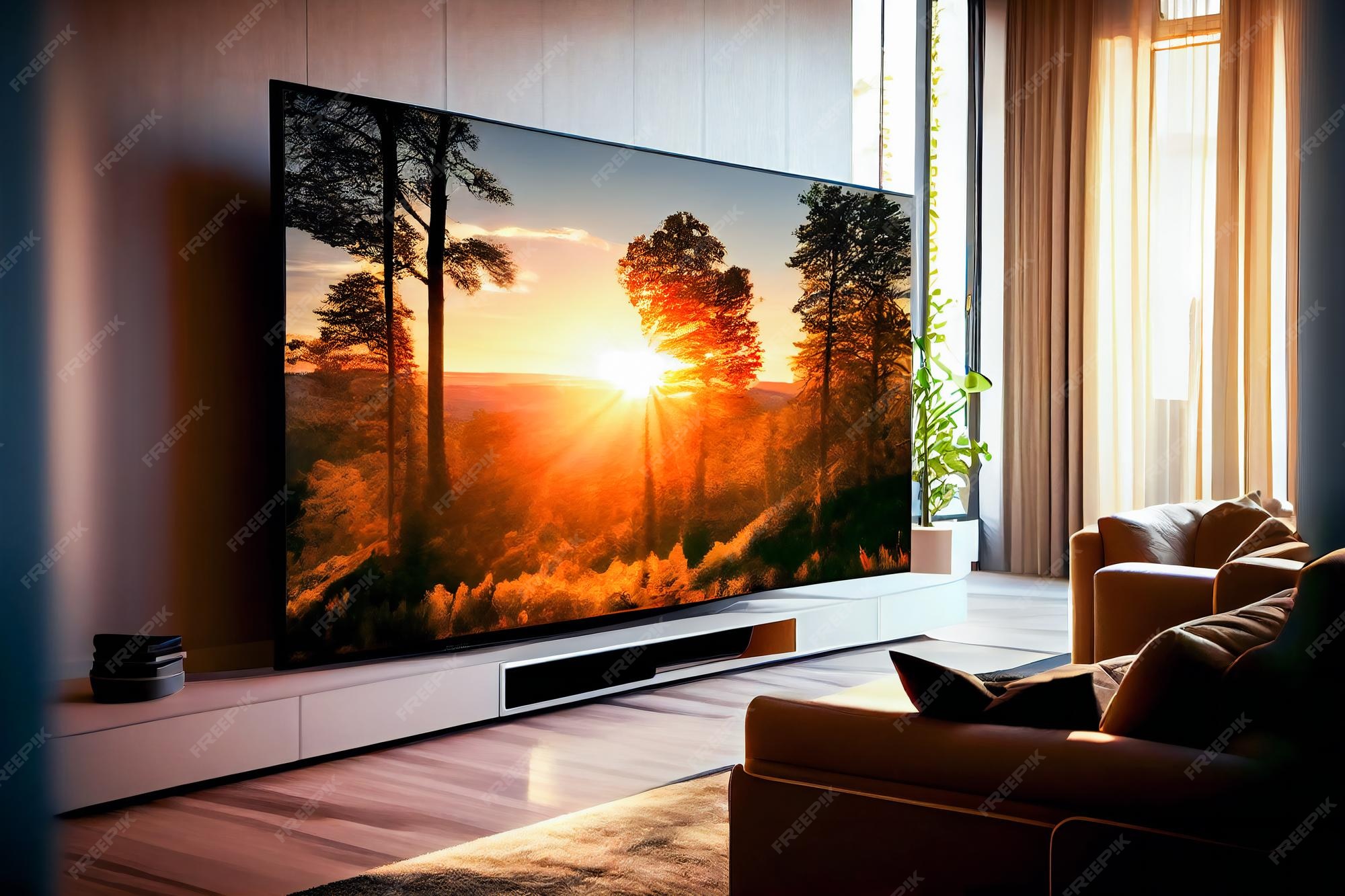 Premium Photo | Big Tv In A Living Room Elegant living room with big tv