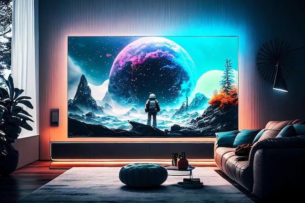 Big tv screen on the wall in elegant interior room Generative ai design concept