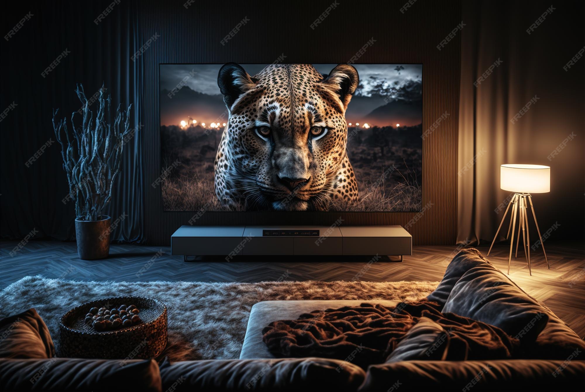 Premium Photo Big tv wall screen in modern living room television set