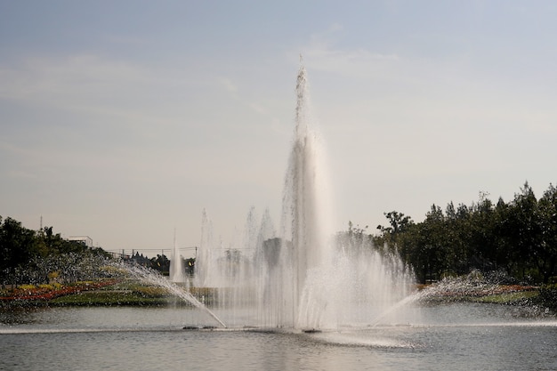 Big water fountain in the public garden