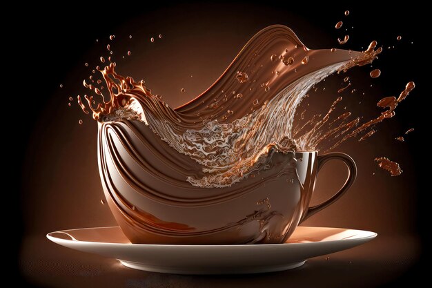 Большая волна горячего темного шоколада с шоколадным всплеском