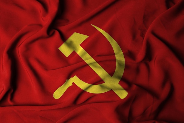 Premium Photo | Big wavy communist flag on red background textile fabric  illustration of waving the flag selective