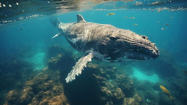 Photo big whale is swimming in the ocean