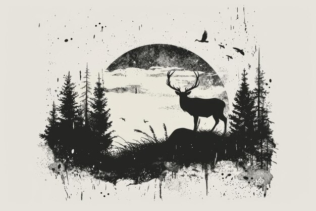 Big white backdrop with graphic design of hunting tshirt Generative Ai