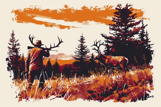 Big white backdrop with graphic design of hunting tshirt Generative Ai
