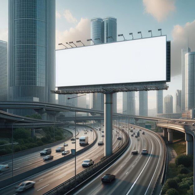 Большой белый рекламный щит на обочине дороги Мокет