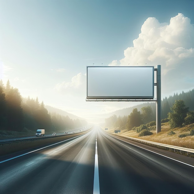 Photo big white billboard by the side of the road mockup