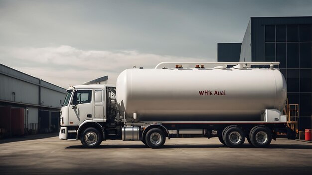 Photo big white fuel tanker truck shipping fuel on studio