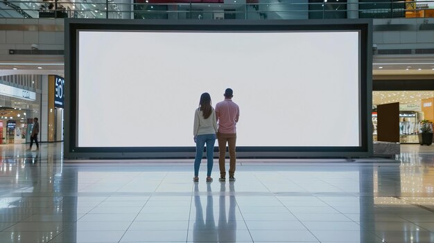 A big white mockup blank board screen at a shopping mall