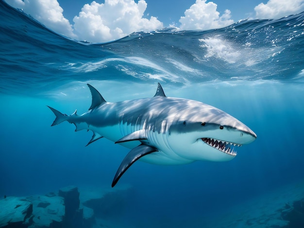 A big white shark in the sea under the water ai generated