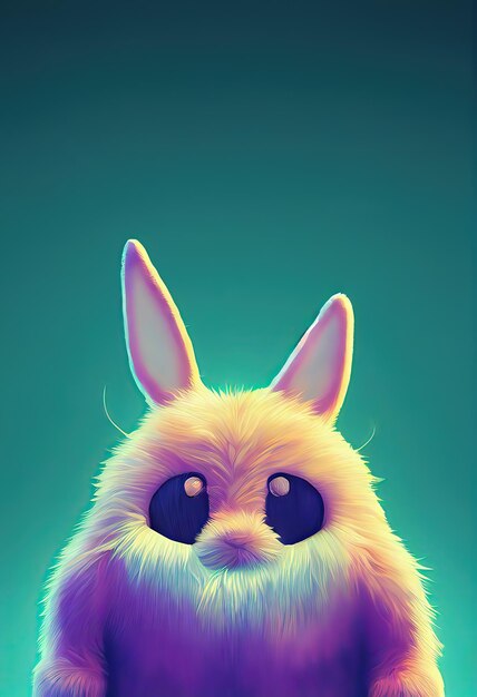 Big white snout fangs bright and colorful fluffy toy monster
rabbit ears plump cute and adorable plush monster with big ears 3d
illustration digital art style illustration painting