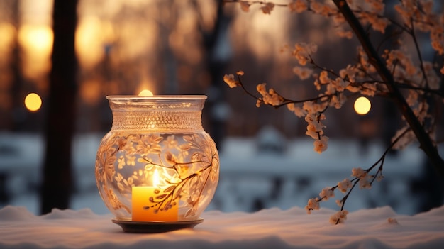 Foto una grande finestra bianca con neve e alberi fuori