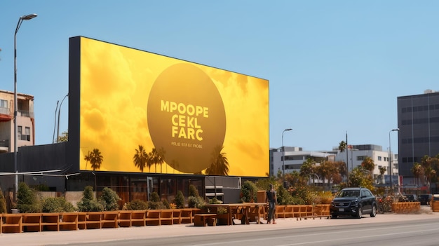 A big wide landscape advertisement billboard mockup in the city generative ai