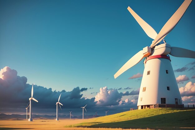 Фото Большая ветряная мельница — это новый способ получения чистой энергии и защиты окружающей среды.