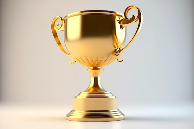 Photo big winner's golden cup on grey background