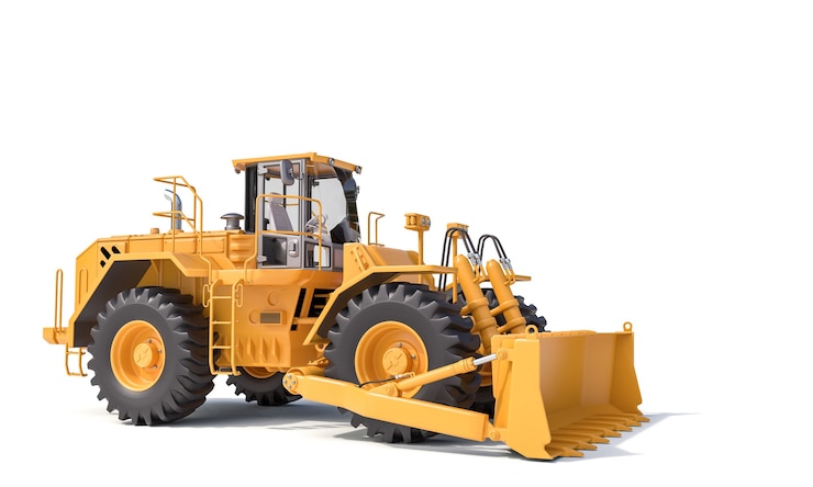 Photo big yellow bulldozer on a white