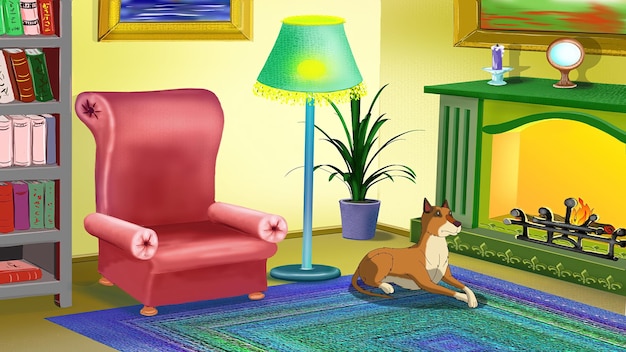 Photo big yellow dog indoor illustration