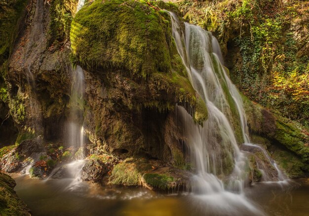 Foto cascata di bigar e fogliame d'autunno in romania