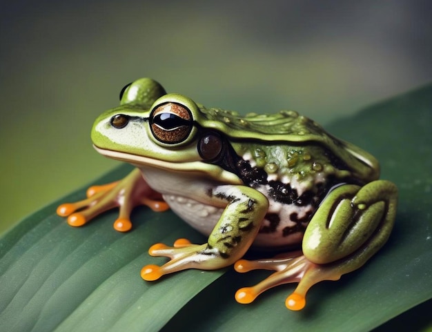 Photo a bigeyed frog sits in a swamp and jumps out of the water