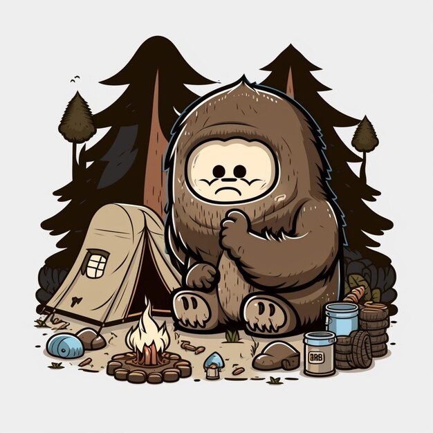 Photo bigfoot camping vector illustration