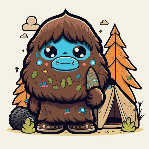 Bigfoot Camping Vector Illustration